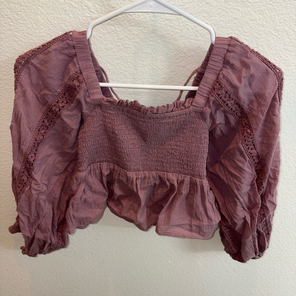 Aerie Dusty Rose Smocked Blouse